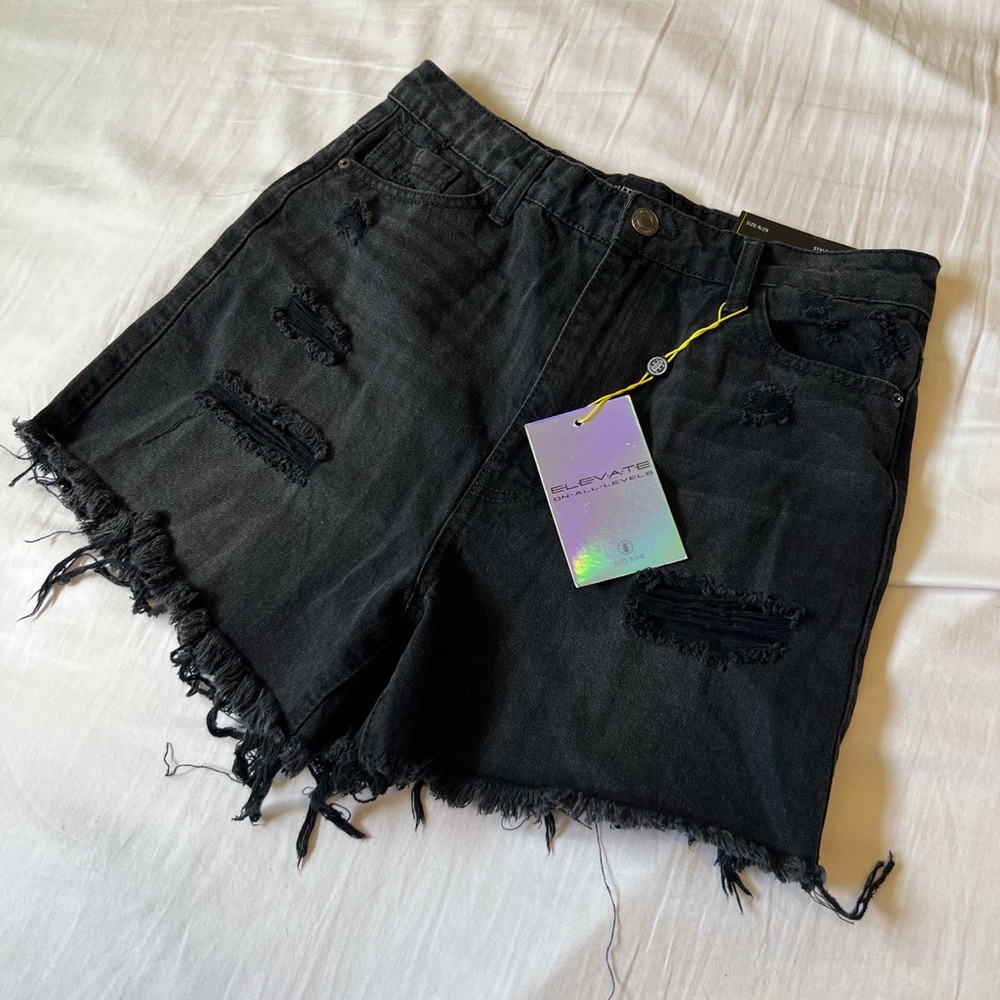 Elite Jeans Distressed Black Super High Rise Shorts